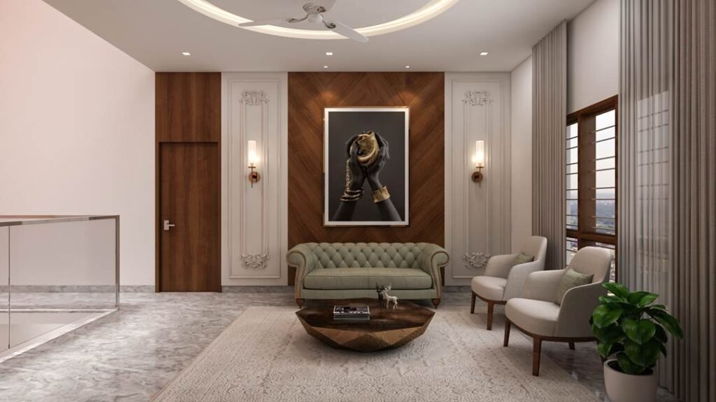 Living room interior layout designed by Vassco Interiors in Bangalore